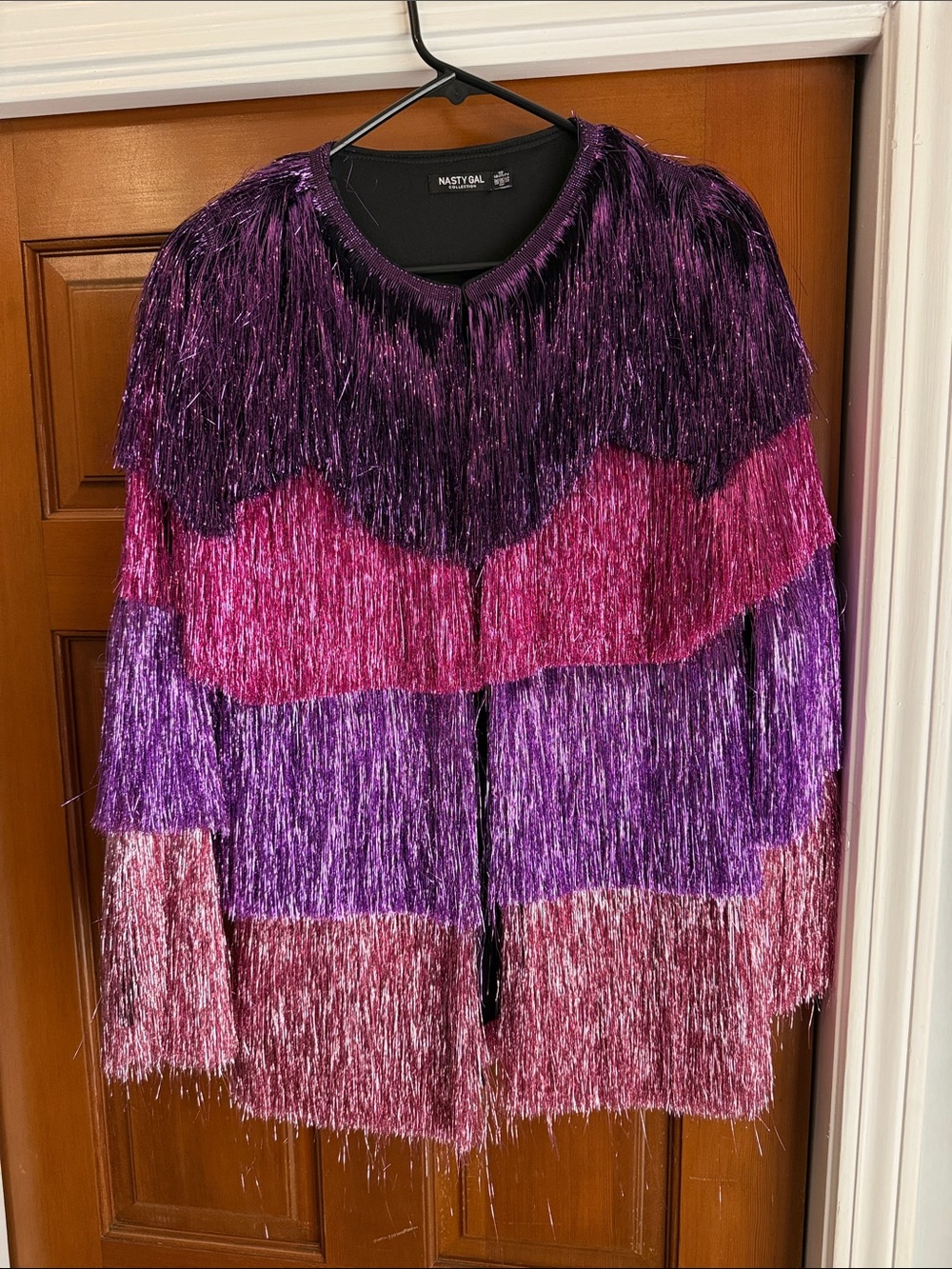 Nasty Gal Pink & Purple Layered Fringe Sweater Cardigan